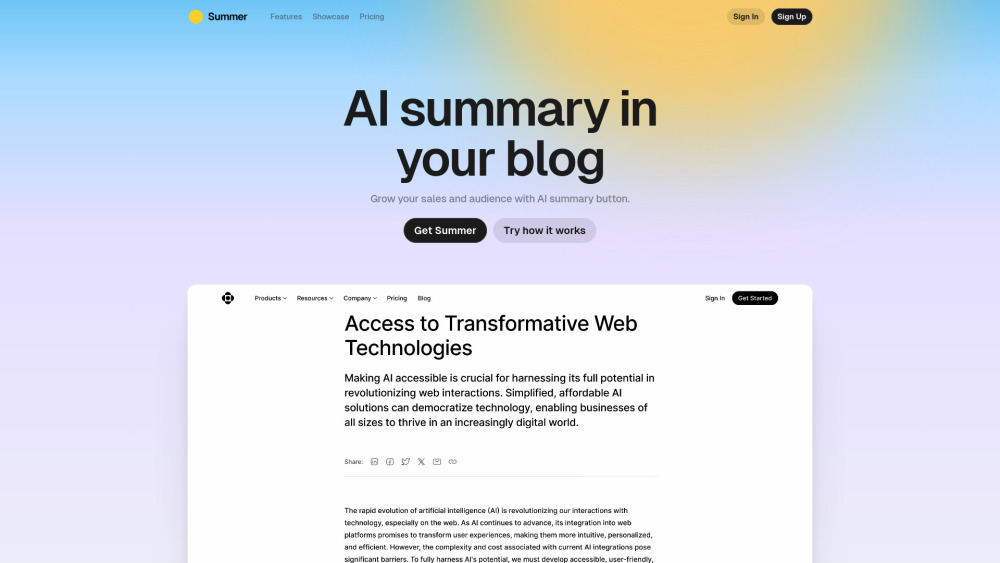 Summer AI website screenshot