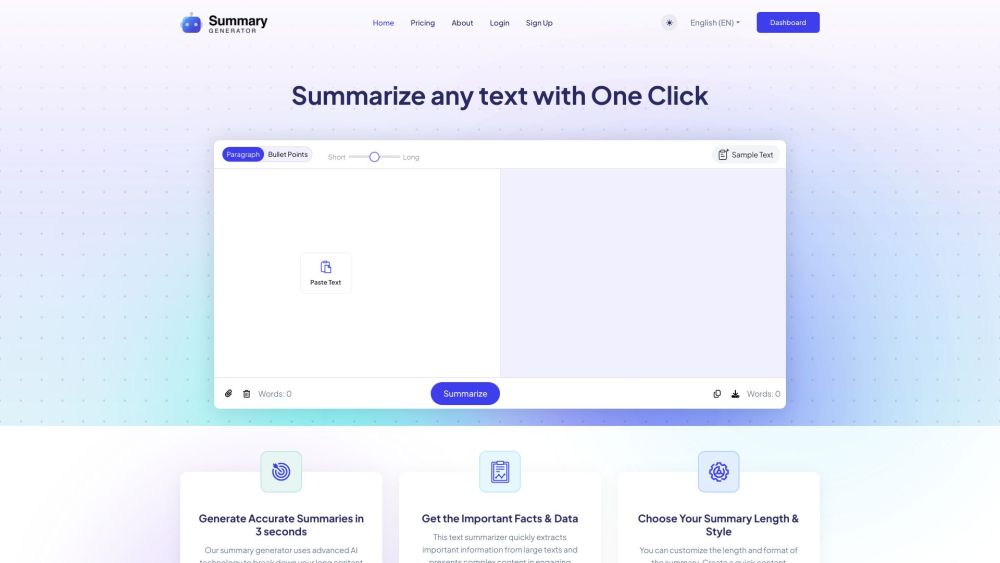 Ai Summary Generator website screenshot