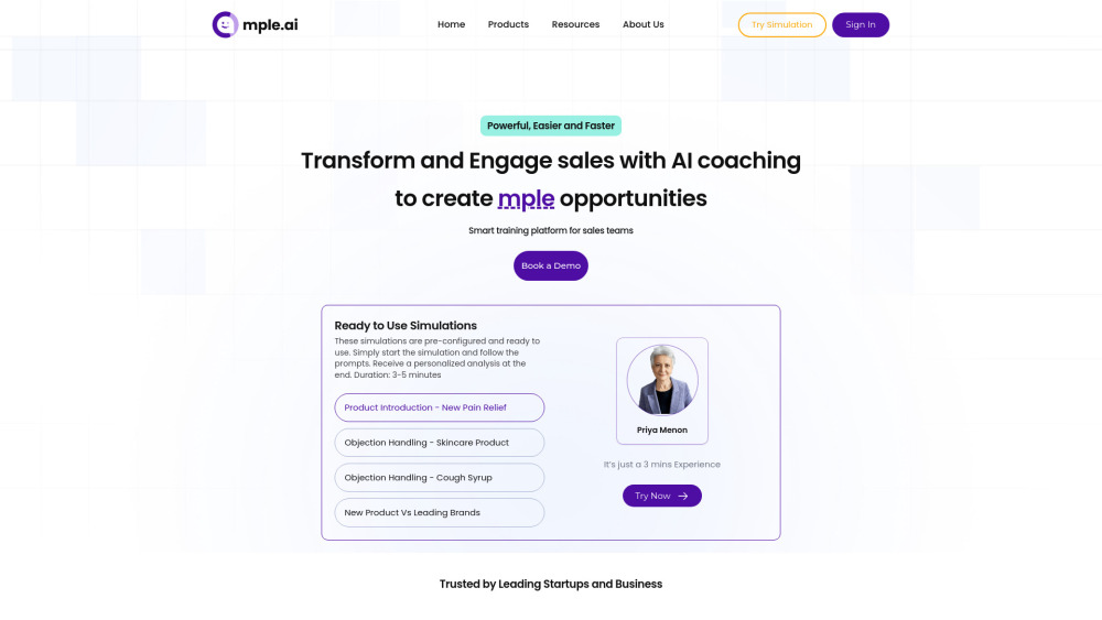 Mple Ai website screenshot
