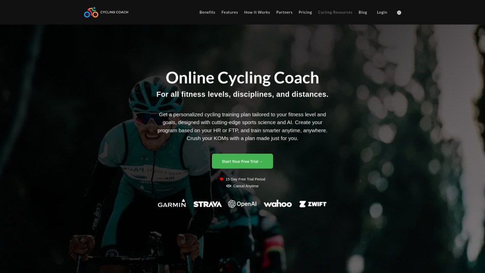 Ai Cycling Coach website screenshot