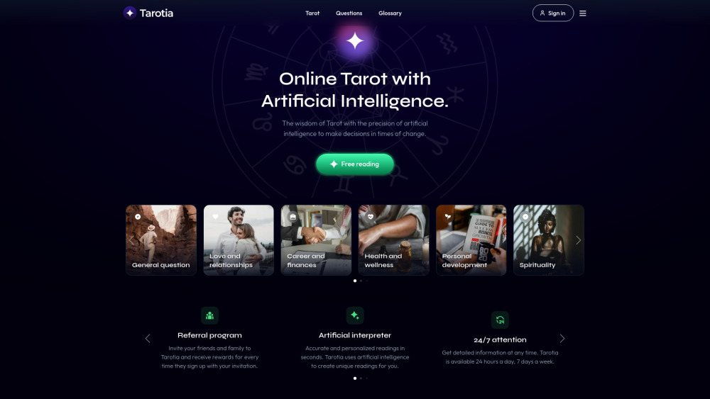 Tarotia website screenshot