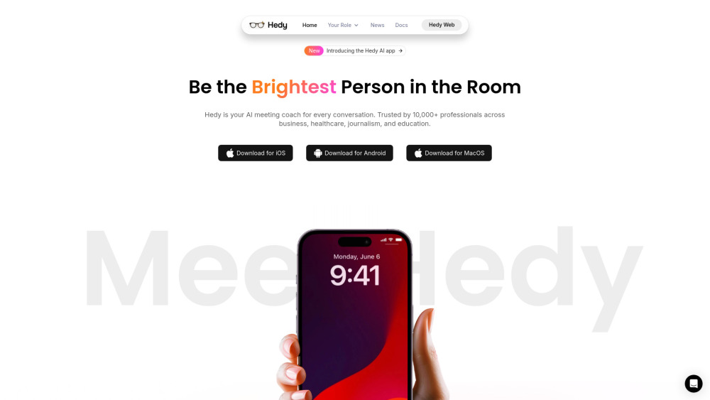 Hedy 2 0 Macos App website screenshot