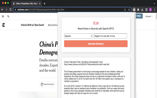 Tl Dr Gpt3 News Summarizer website screenshot