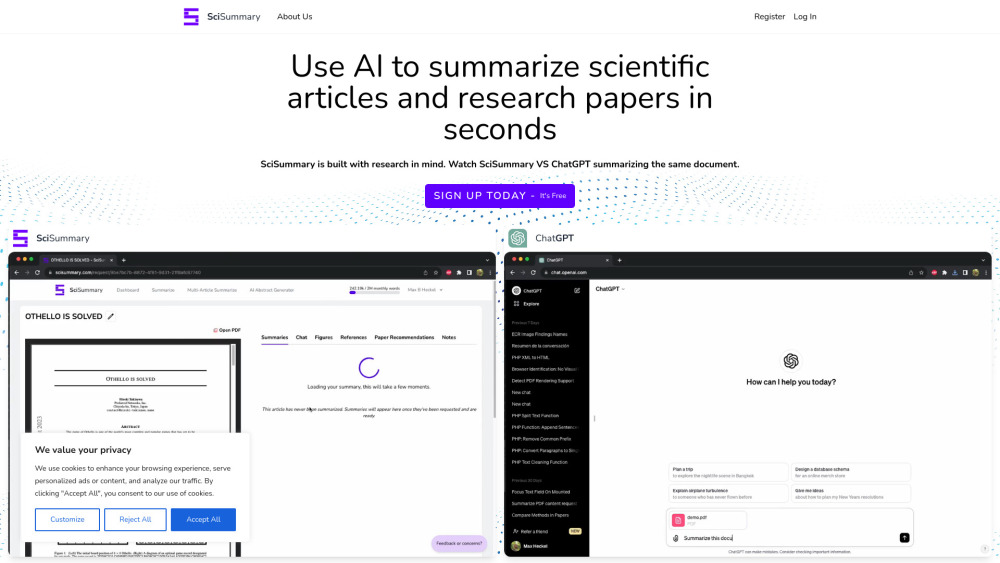 Scisummary website screenshot