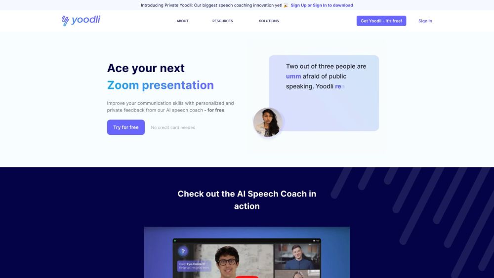 Yoodli Ai Speech Coach website screenshot