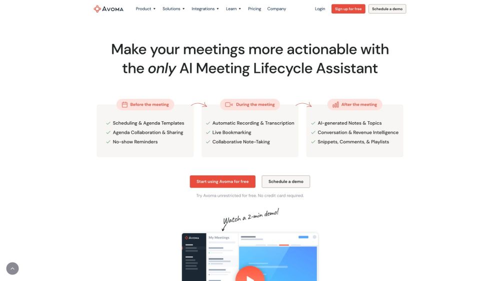 Avoma Ai Meeting Assistant website screenshot