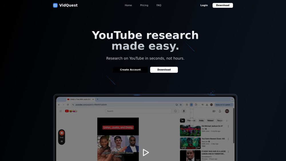Vidquest Ai website screenshot
