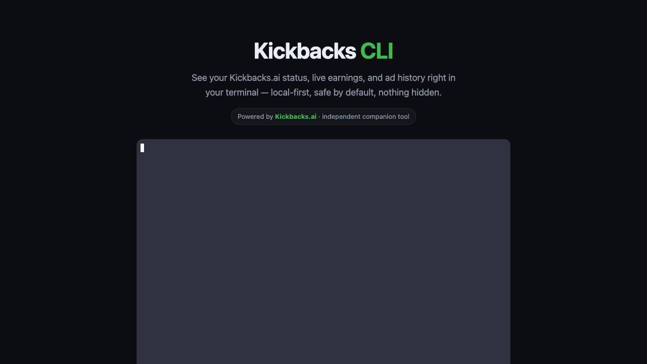Kickbacks CLI website screenshot