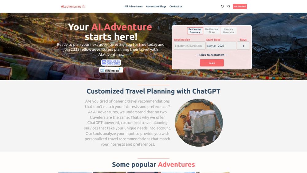 Ai Adventures website screenshot