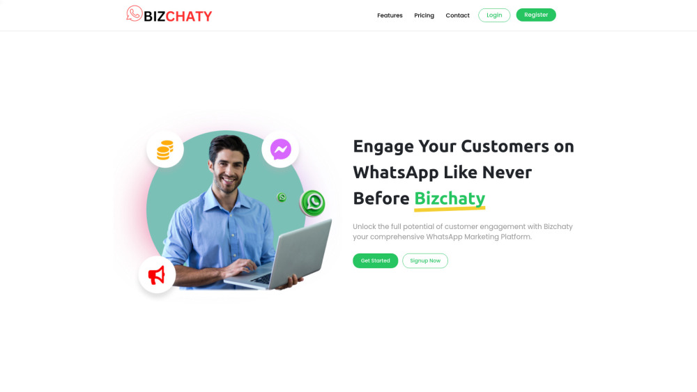 Bizchaty Whatsapp Marketing Platform website screenshot