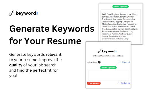 Keywordr Resume Tool Ai Keyword Generation website screenshot