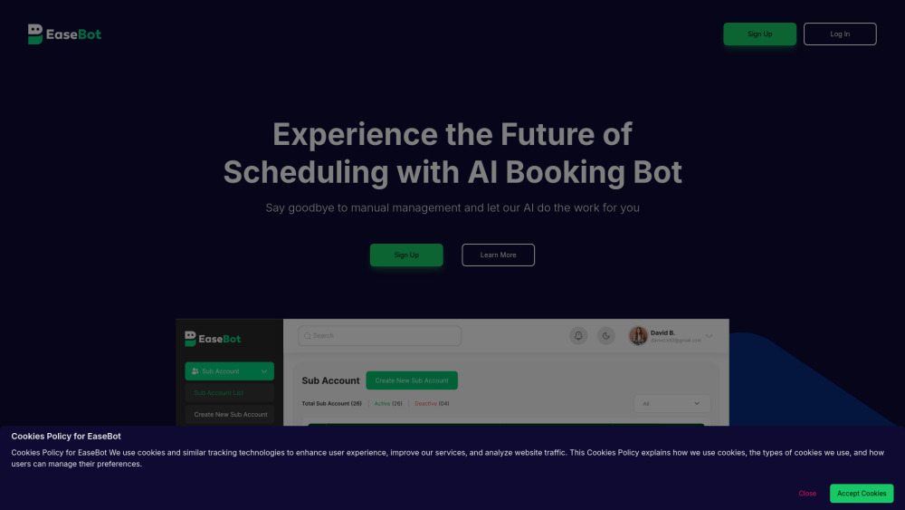 Easebot AI website screenshot