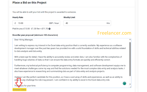Ai Cover Writer For Freelancers website screenshot