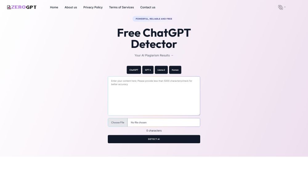 Zerogpt Tools website screenshot
