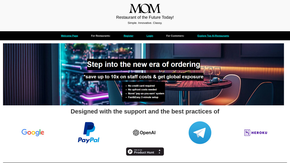 Mom Ai Restaurant Assistant website screenshot