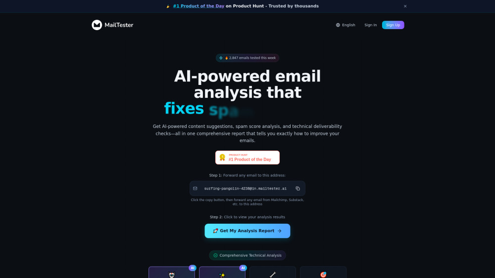 Mailtester Ai website screenshot