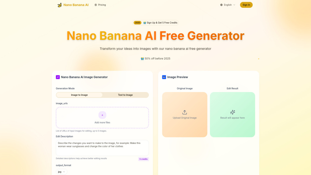 Nano Banana Ai Free website screenshot