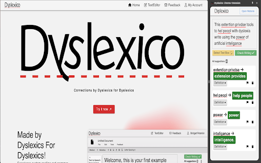 Dyslexico Chrome Extension website screenshot