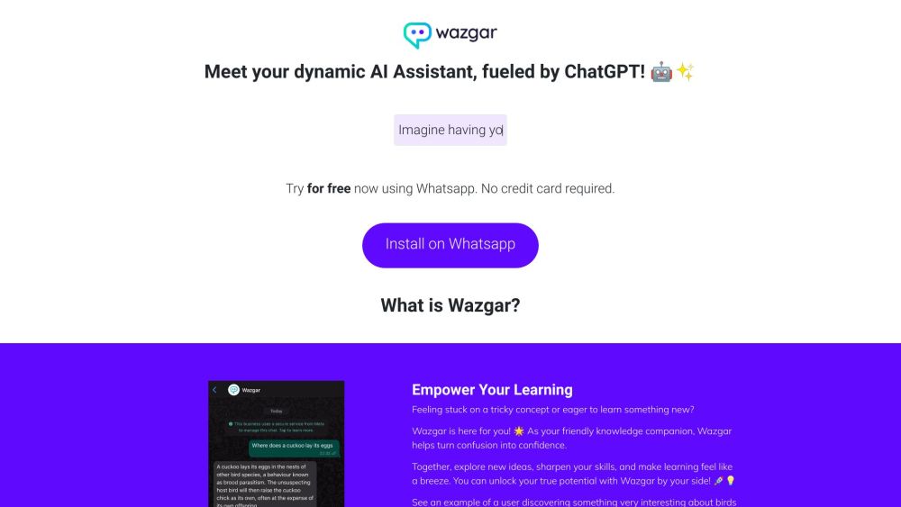 Wazgar Chatgpt In Whatsapp website screenshot