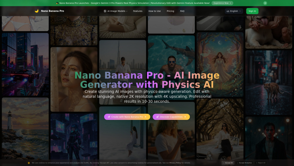 Nano Banana Pro Ai Image Generator With Physics Ai website screenshot