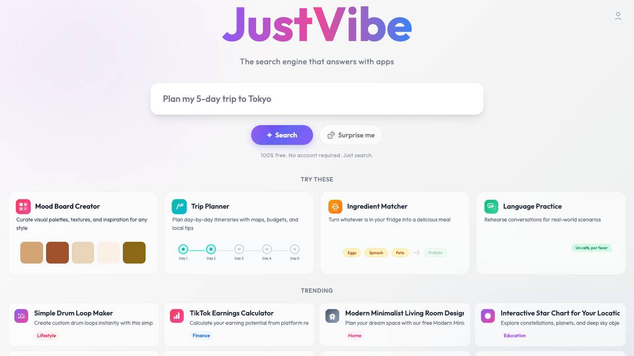 JustVibe website screenshot
