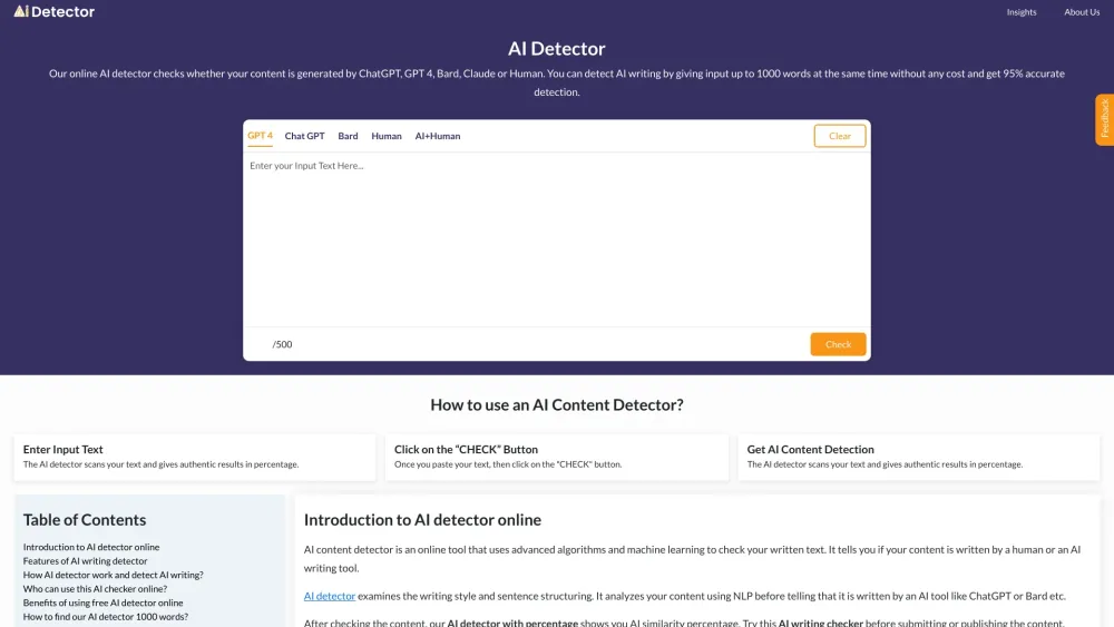 AI-Detector website screenshot