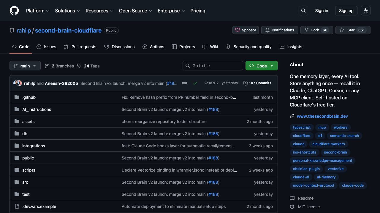 Second Brain for AI website screenshot