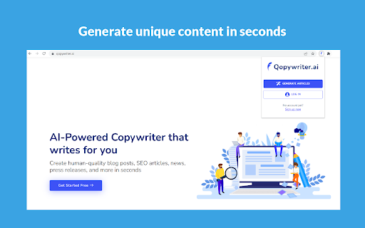 Qopywriter Ai Powered Article Writer website screenshot