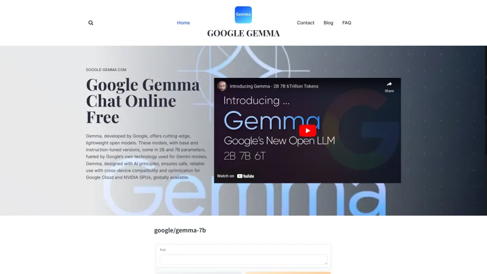 Google Gemma Chat Free website screenshot