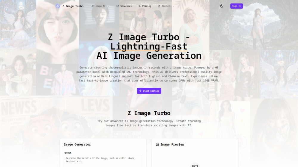 Z Image Turbo 1 website screenshot
