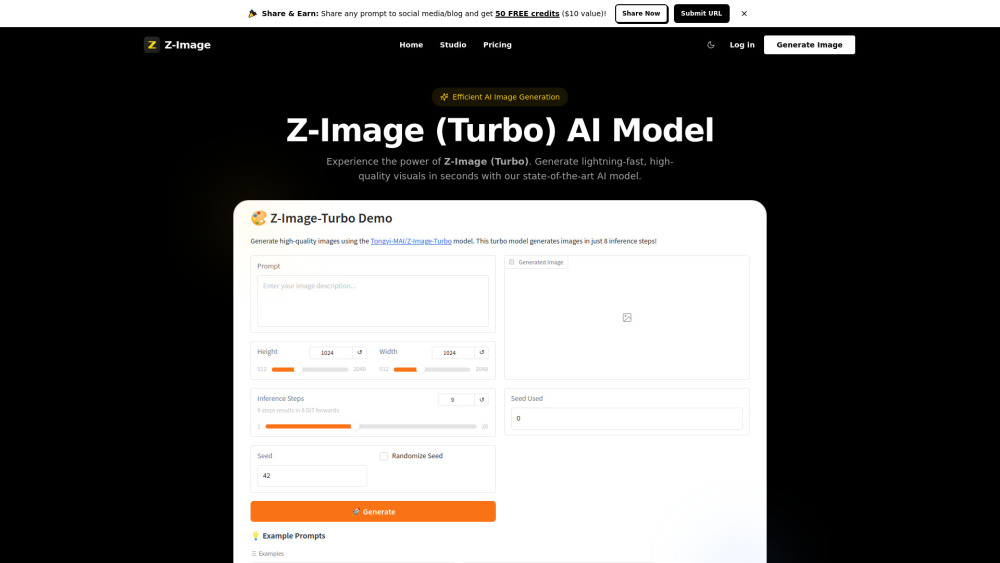 Z Image Turbo website screenshot