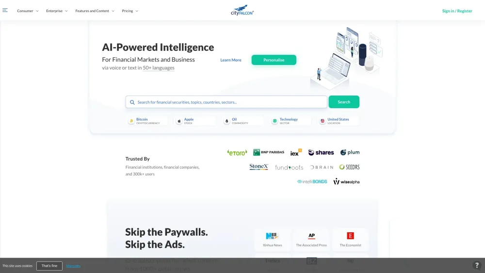 Cityfalcon Ai website screenshot