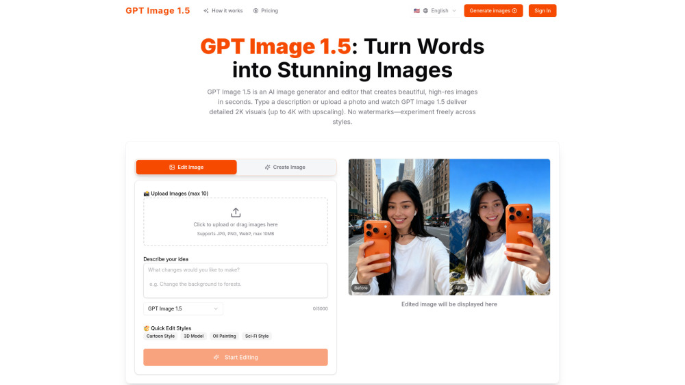 Gpt Image 1 5 Turn Words Into Stunning Images website screenshot