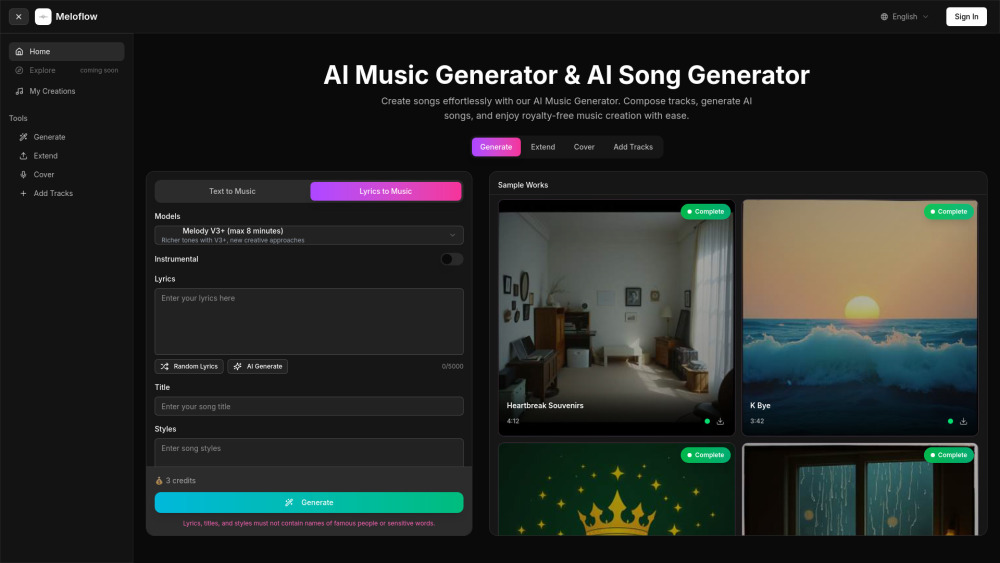 Meloflow Ai website screenshot