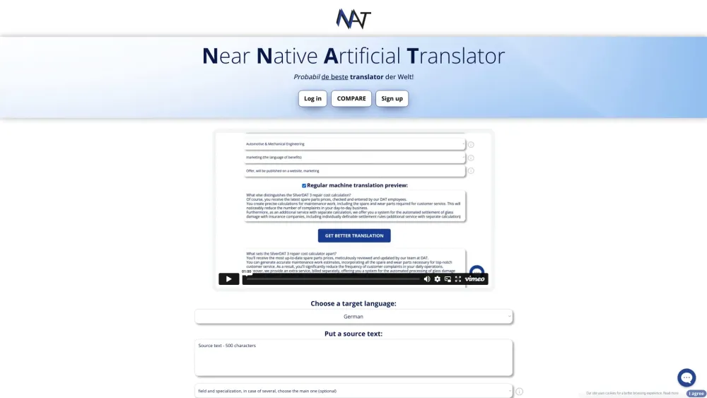 Nnat Near Native Artificial Translator website screenshot