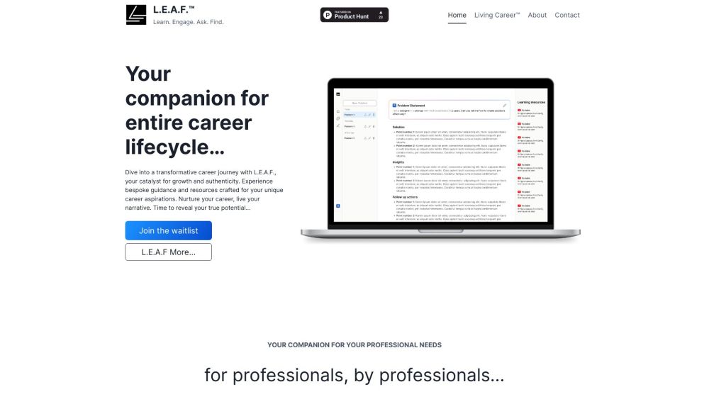 L E A F Learn Engage Ask Find website screenshot