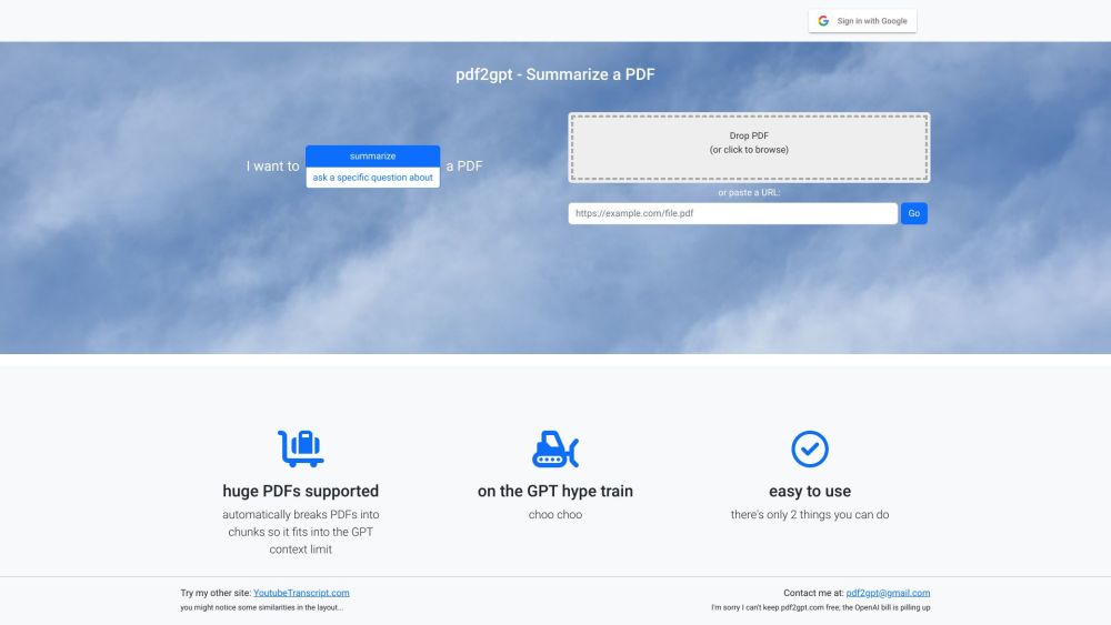 Pdf2Gpt website screenshot