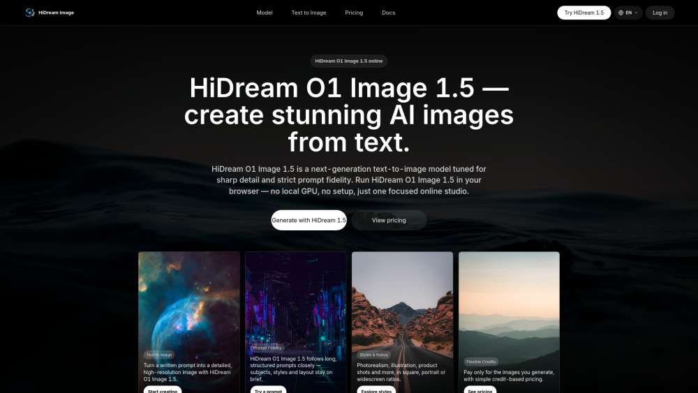 Hidream Ai website screenshot