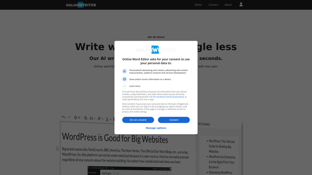 Online Word Editor website screenshot