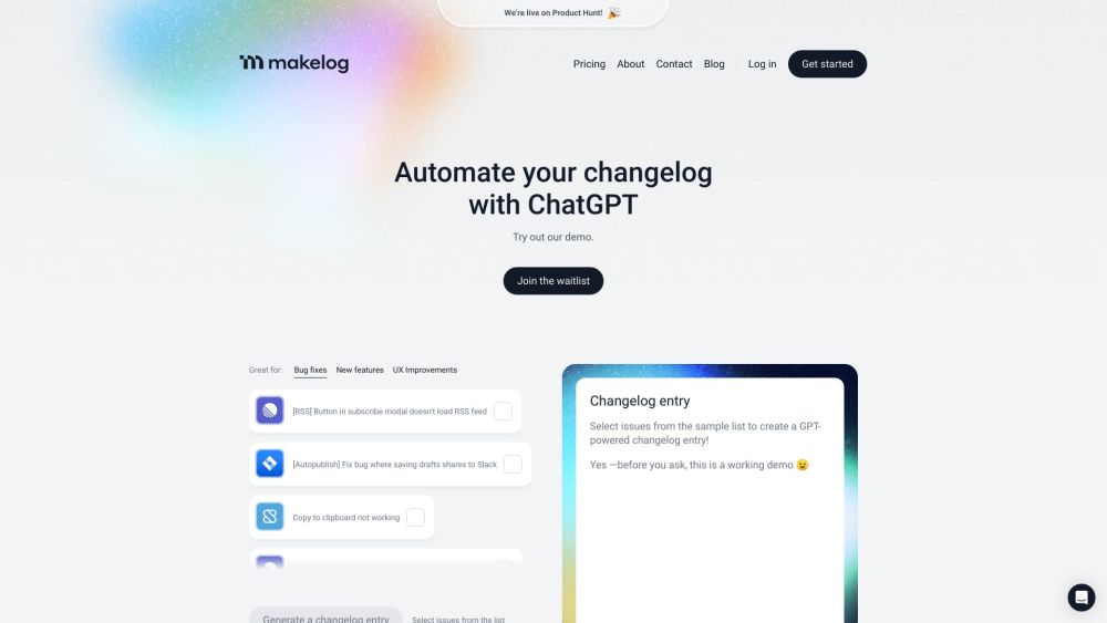 Makelog website screenshot