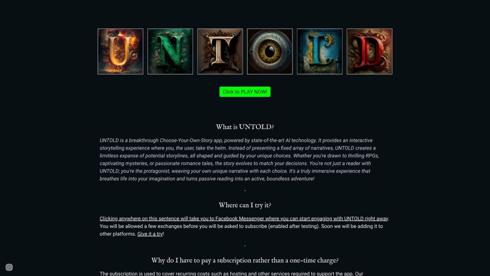 Play Untold website screenshot