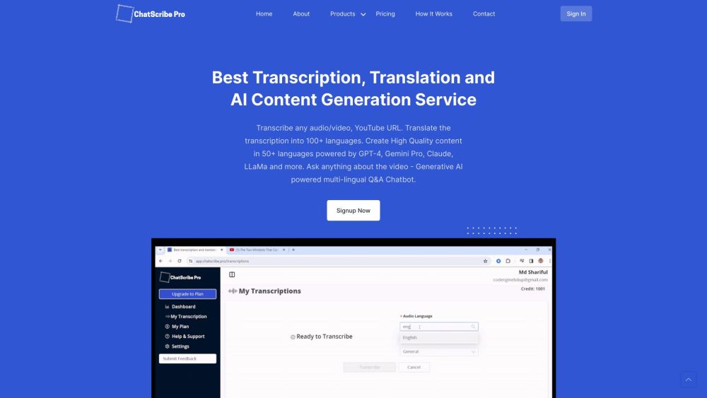Chatscribe Pro website screenshot
