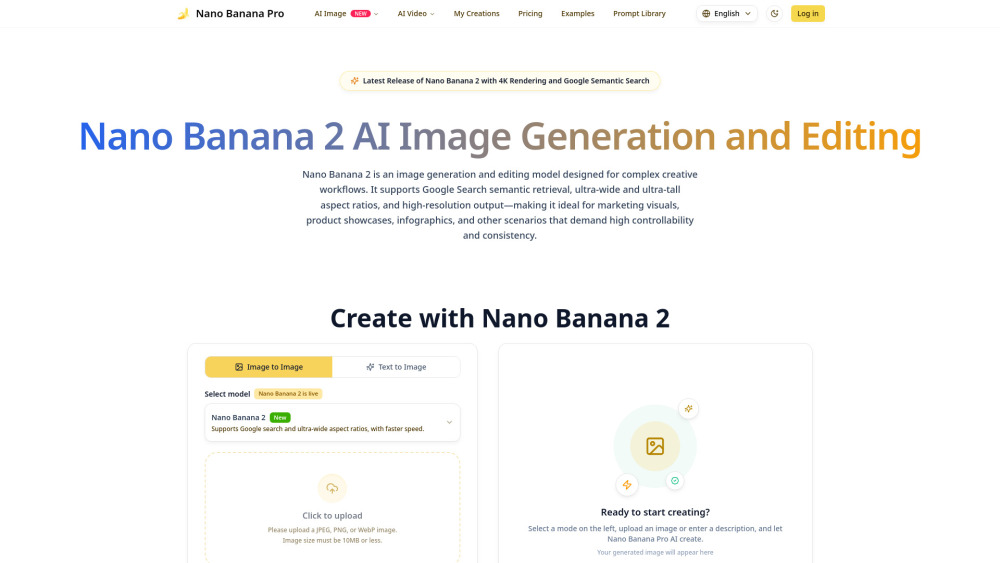 Free Nano Banana 2 Ai Image Generator website screenshot