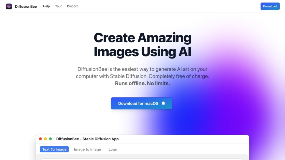 Diffusionbee website screenshot