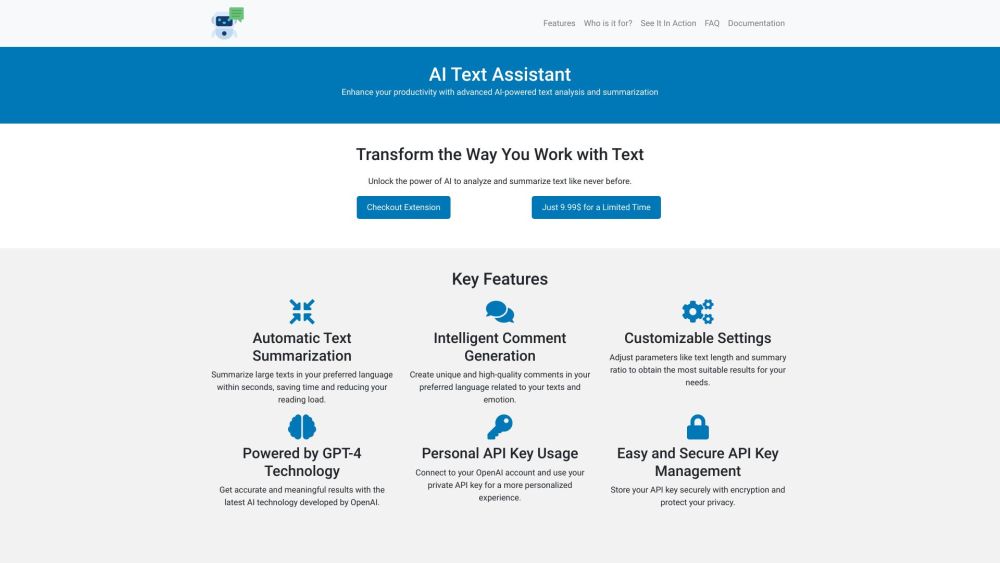 Ai Text Assistant website screenshot