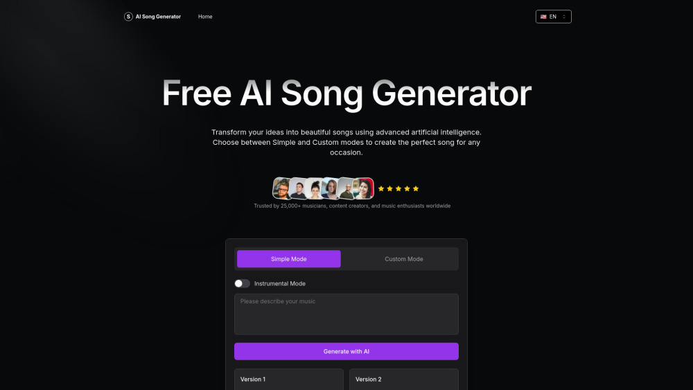 Free Ai Song Generator website screenshot