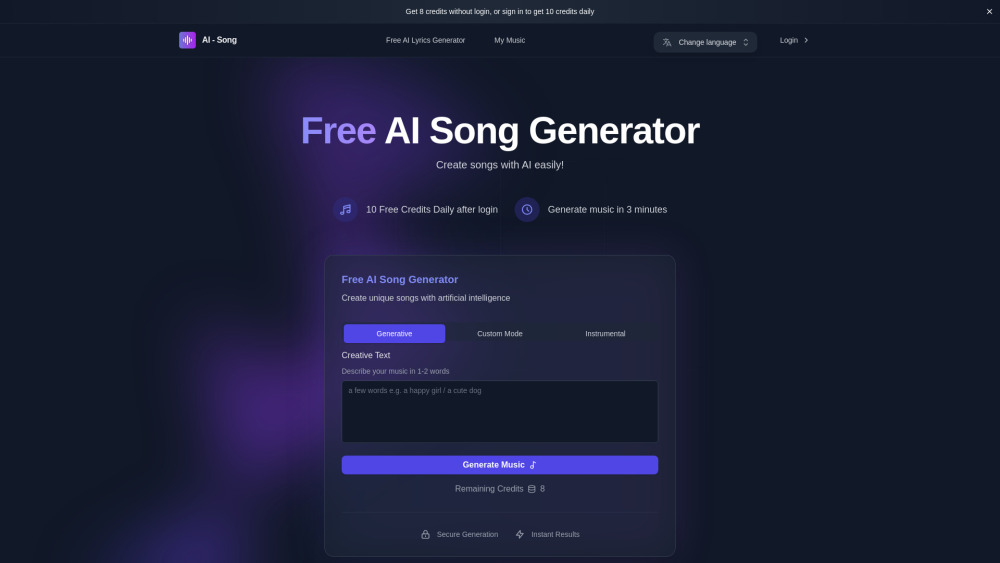 Free Ai Song Generator Ai Song Ai website screenshot