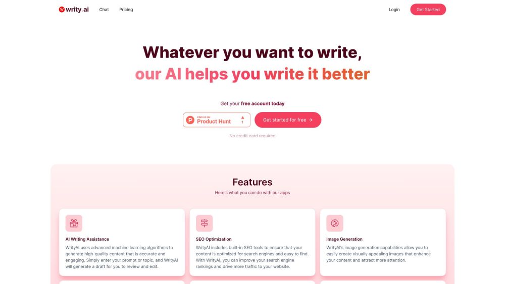 Writy AI website screenshot
