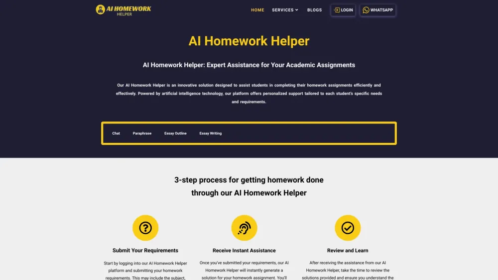AI Homework Helper website screenshot
