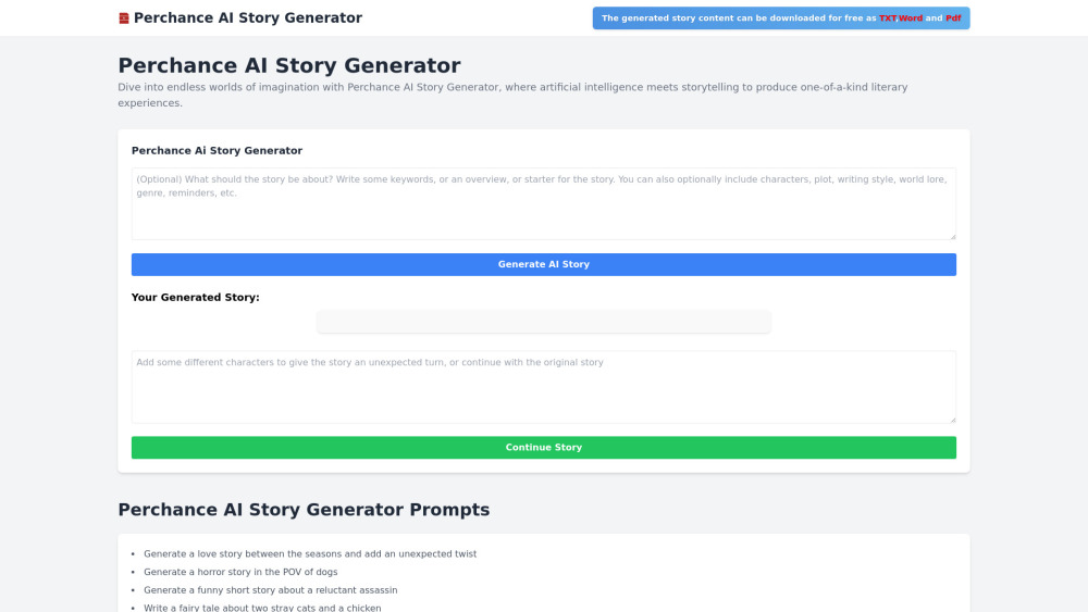 Perchance AI website screenshot